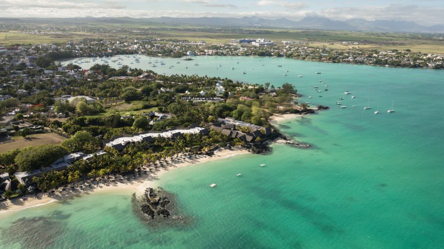 Family, kids in sea, Mauritius